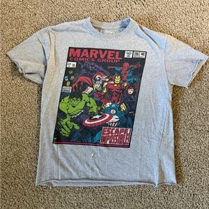 Marvel Comics Avengers Graphic T-Shirt Large Gray Spider-Man Iron Man Hulk